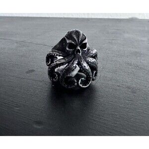Skull Octopus Mens Ring Size 9 Large Black Stainless Steel Rock Biker Gothic